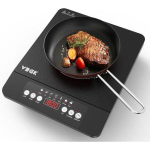 imageVBGK Single Burner Induction Cooktop1800W Portable Induction Cooktop110V Hot Plate with LCD Sensor Touch 7 Temp Levels up to 518F Safety Lock 4Hour Timer 9 HeatResistant Cooking