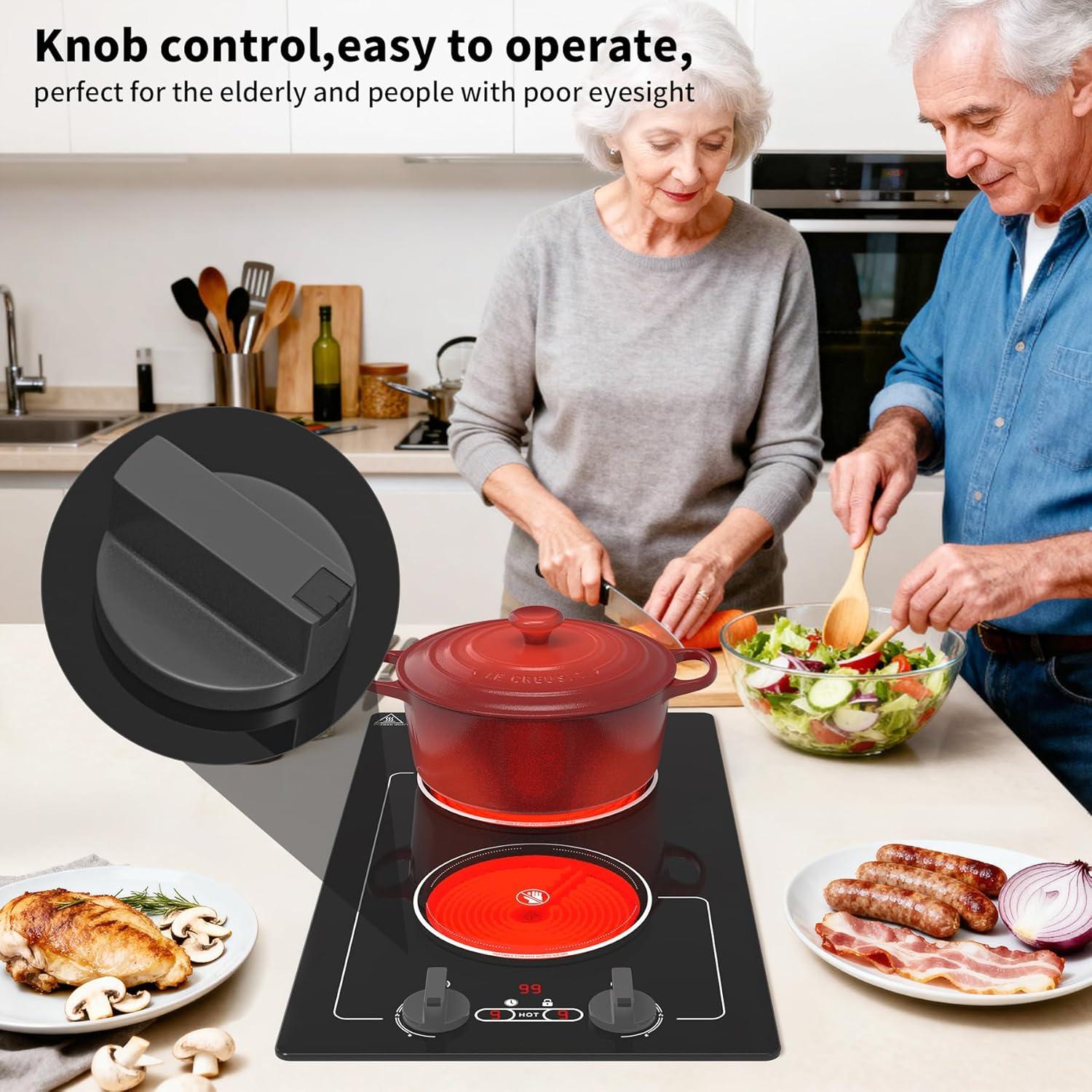 imageVBGK Electric Cooktop110V 2100W electric Stove Top with Knob ControlCountertopBuiltin Design with 9 Power LevelsKids Lock ampamp Timer Overheat Protectionand touch control 2 burner electric Cooktop