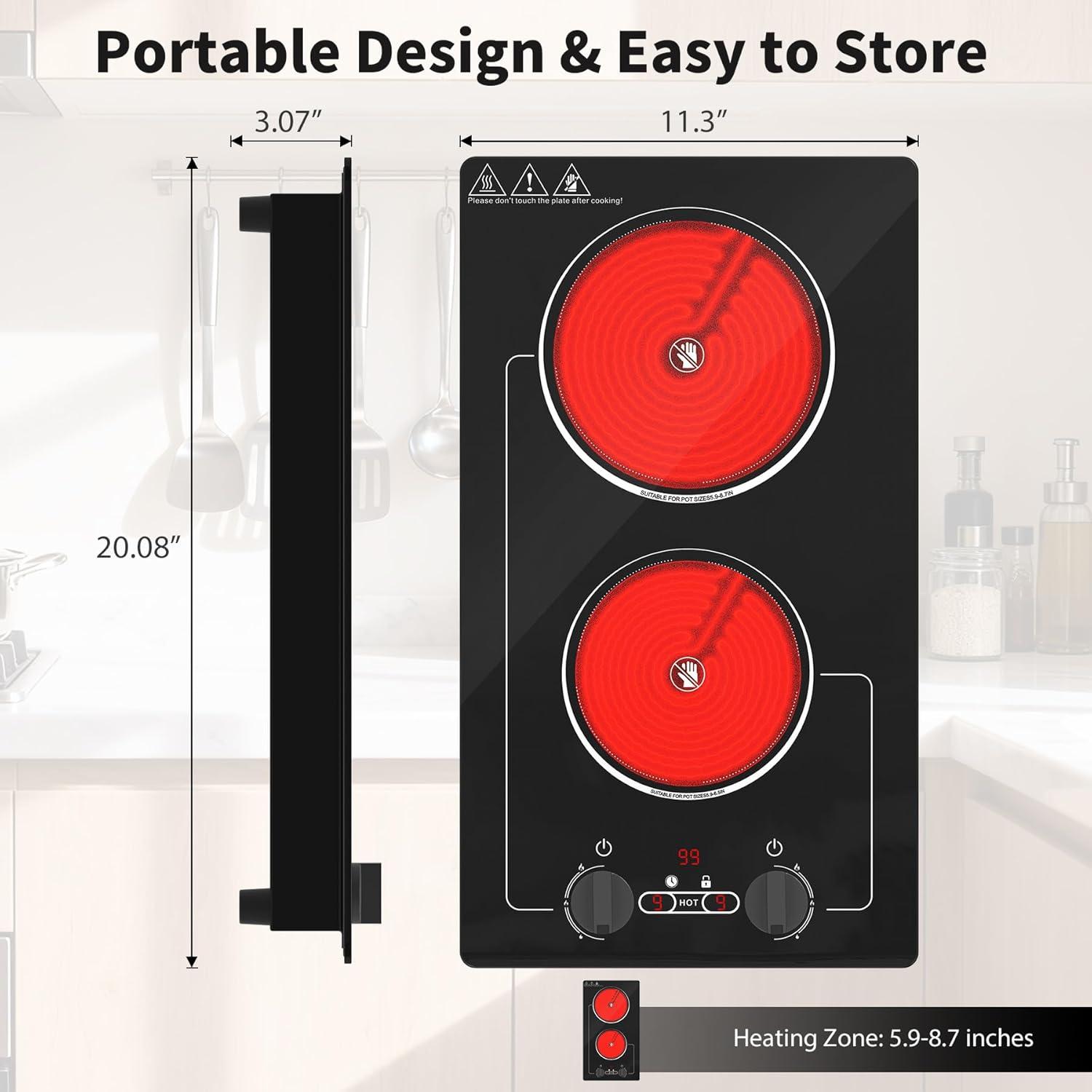 imageVBGK Electric Cooktop110V 2100W electric Stove Top with Knob ControlCountertopBuiltin Design with 9 Power LevelsKids Lock ampamp Timer Overheat Protectionand touch control 2 burner electric Cooktop