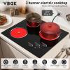 imageVBGK Electric Cooktop24 inch 220V Electric Stove TopTouch and Knob ControlLED9 Power Levels Kids Lock ampampTimerOverheat Protection5000W 3 burner cooktop