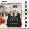 imageVBGK Electric Cooktop24 inch 220V Stove TopTouch and Knob ControlLED9 Power Levels Kids Lock ampTimerOverheat Protection5000W 3 burner electric cooktopDouble Burner Induction Cooktop
