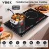 imageVBGK 2 burner Induction Hop3600W Electric hob 2 burner with Knob Control9 Power Levels Kids Lock amp TimerLED touch controldouble induction hopinduction plate